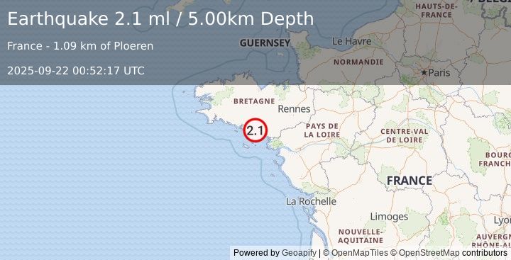 Earthquake FRANCE (2.1 ml) (2025-09-22 00:52:17 UTC)
