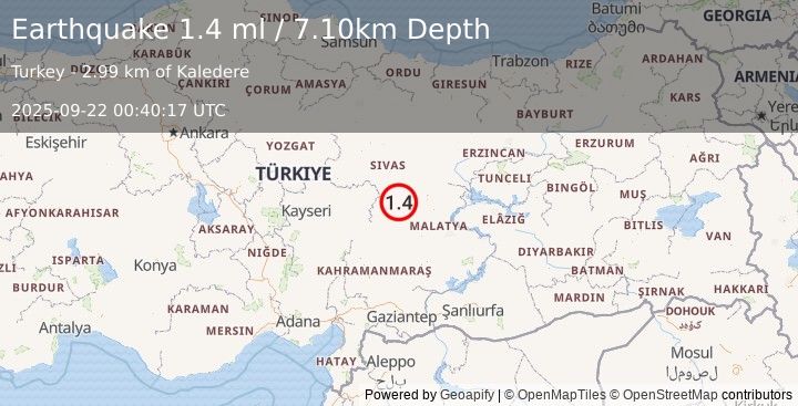 Earthquake CENTRAL TURKEY (1.4 ml) (2025-09-22 00:40:17 UTC)