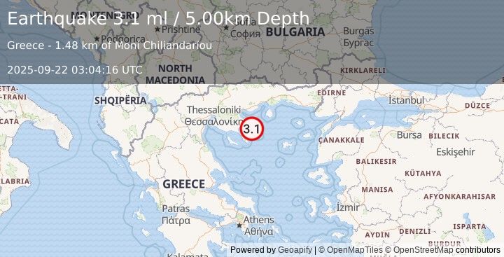 Earthquake AEGEAN SEA (3.1 ml) (2025-09-22 03:04:16 UTC)