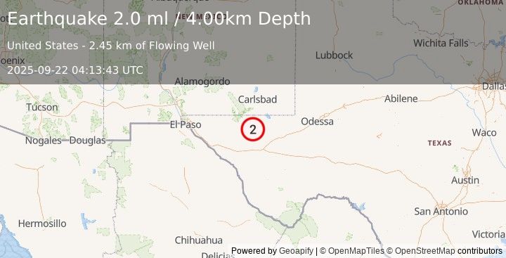 Earthquake WESTERN TEXAS (2.0 ml) (2025-09-22 04:13:43 UTC)