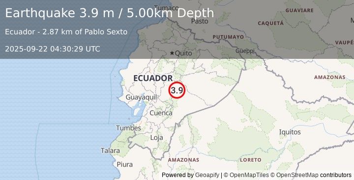 Earthquake ECUADOR (3.9 m) (2025-09-22 04:30:29 UTC)