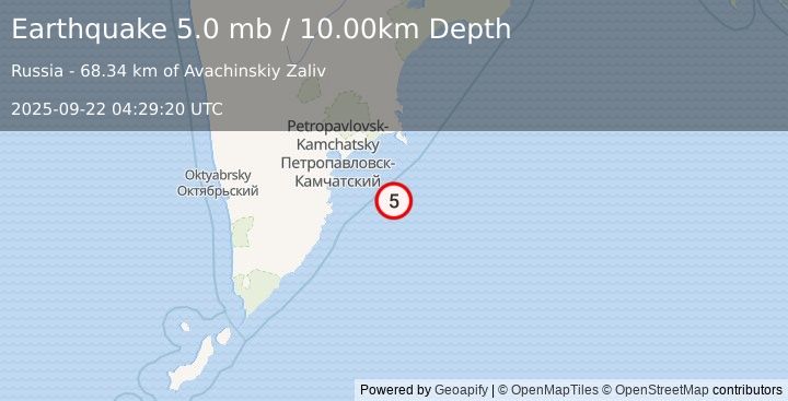 Earthquake OFF EAST COAST OF KAMCHATKA (4.8 mb) (2025-09-22 04:29:24 UTC)