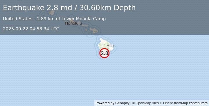 Earthquake ISLAND OF HAWAII, HAWAII (2.8 md) (2025-09-22 04:58:34 UTC)