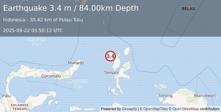 Earthquake HALMAHERA, INDONESIA (3.4 m) (2025-09-22 05:50:12 UTC)