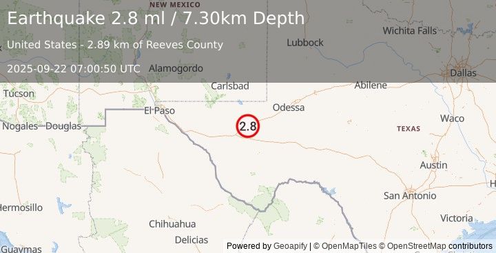 Earthquake WESTERN TEXAS (2.8 ml) (2025-09-22 07:00:50 UTC)