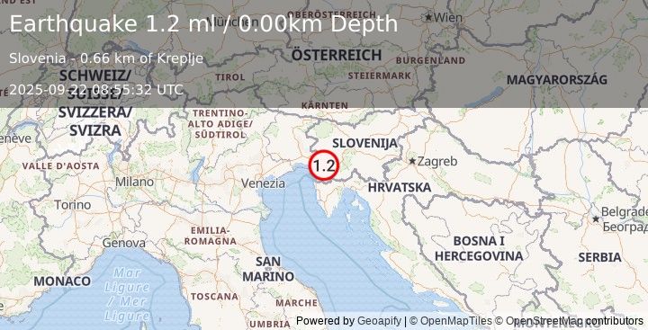 Earthquake SLOVENIA (1.2 ml) (2025-09-22 08:55:32 UTC)