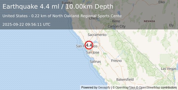 Earthquake SAN FRANCISCO BAY AREA, CALIF. (4.3 mw) (2025-09-22 09:56:12 UTC)