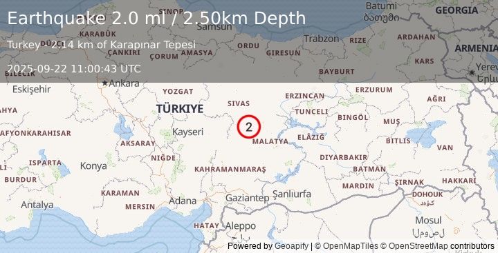 Earthquake CENTRAL TURKEY (2.0 ml) (2025-09-22 11:00:43 UTC)