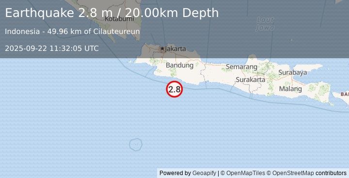 Earthquake JAVA, INDONESIA (2.8 m) (2025-09-22 11:32:05 UTC)