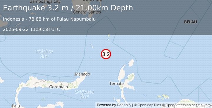 Earthquake MOLUCCA SEA (3.2 m) (2025-09-22 11:56:58 UTC)