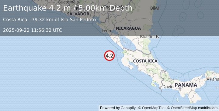 Earthquake NEAR COAST OF NICARAGUA (3.7 m) (2025-09-22 11:56:46 UTC)