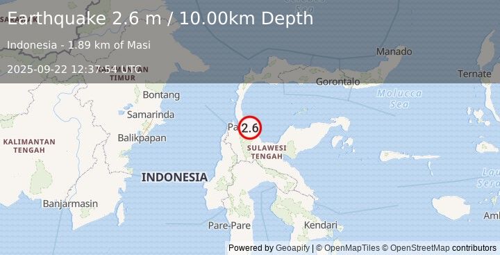Earthquake MINAHASA, SULAWESI, INDONESIA (2.6 m) (2025-09-22 12:37:54 UTC)