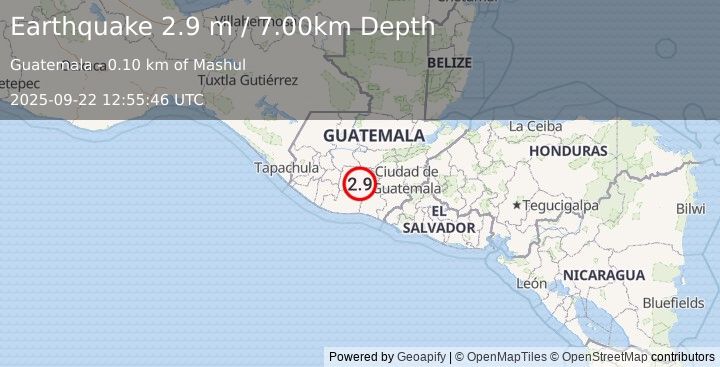 Earthquake GUATEMALA (2.9 m) (2025-09-22 12:55:46 UTC)