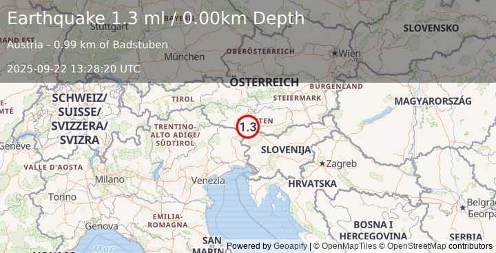 Earthquake AUSTRIA (1.3 ml) (2025-09-22 13:28:20 UTC)