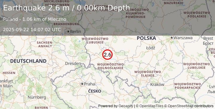 Earthquake POLAND (2.6 m) (2025-09-22 14:07:02 UTC)