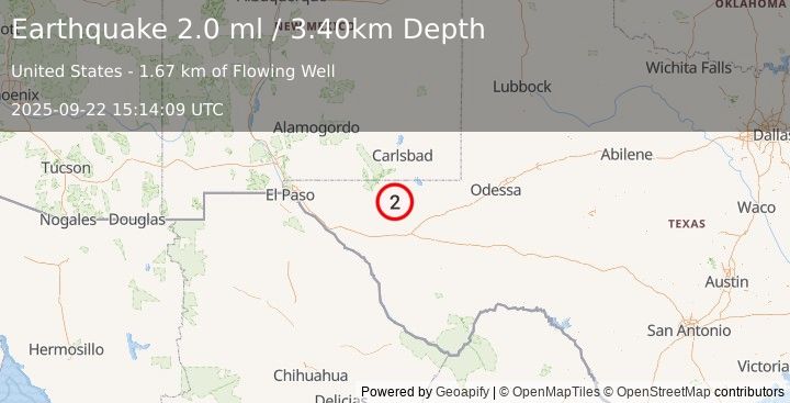 Earthquake WESTERN TEXAS (2.0 ml) (2025-09-22 15:14:09 UTC)