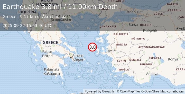 Earthquake AEGEAN SEA (3.5 ml) (2025-09-22 15:53:45 UTC)