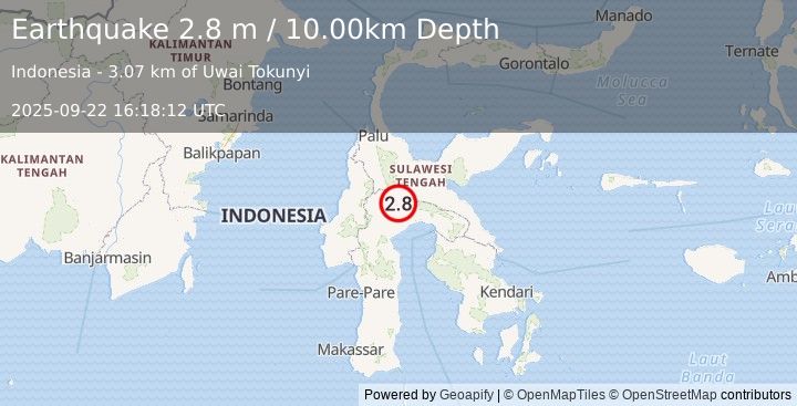 Earthquake SULAWESI, INDONESIA (2.8 m) (2025-09-22 16:18:12 UTC)