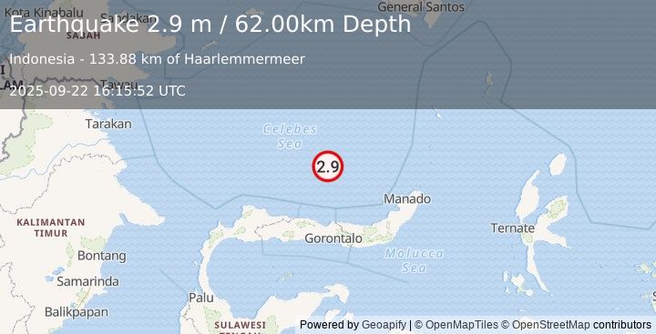 Earthquake CELEBES SEA (2.9 m) (2025-09-22 16:15:52 UTC)