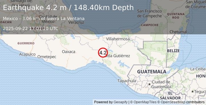 Earthquake OAXACA, MEXICO (4.2 m) (2025-09-22 17:01:20 UTC)