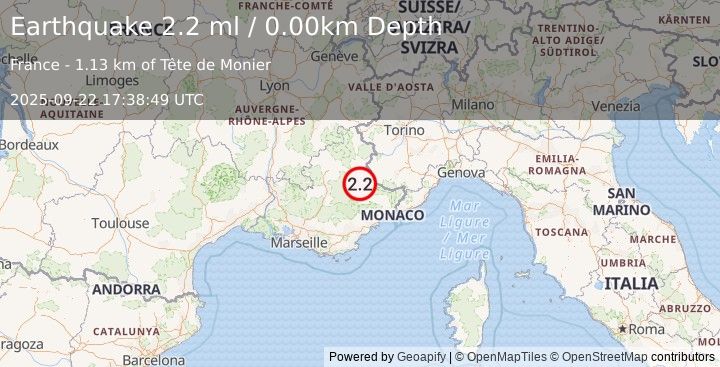 Earthquake FRANCE (2.2 ml) (2025-09-22 17:38:49 UTC)