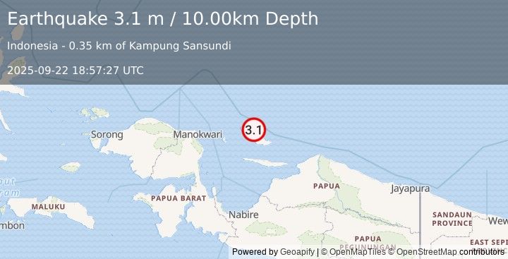 Earthquake BIAK REGION, INDONESIA (3.1 m) (2025-09-22 18:57:27 UTC)