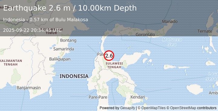 Earthquake MINAHASA, SULAWESI, INDONESIA (2.6 m) (2025-09-22 20:34:45 UTC)