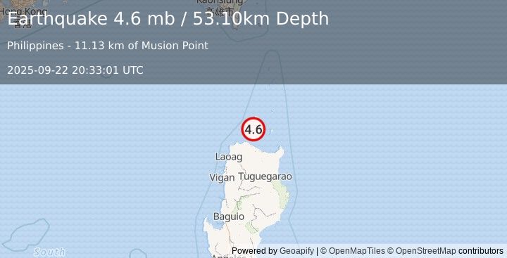 Earthquake BABUYAN ISL REGION, PHILIPPINES (4.6 mb) (2025-09-22 20:33:01 UTC)