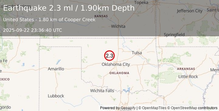 Earthquake OKLAHOMA (2.3 ml) (2025-09-22 23:36:40 UTC)