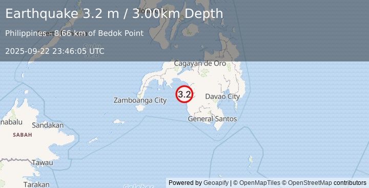 Earthquake MINDANAO, PHILIPPINES (3.2 m) (2025-09-22 23:46:05 UTC)