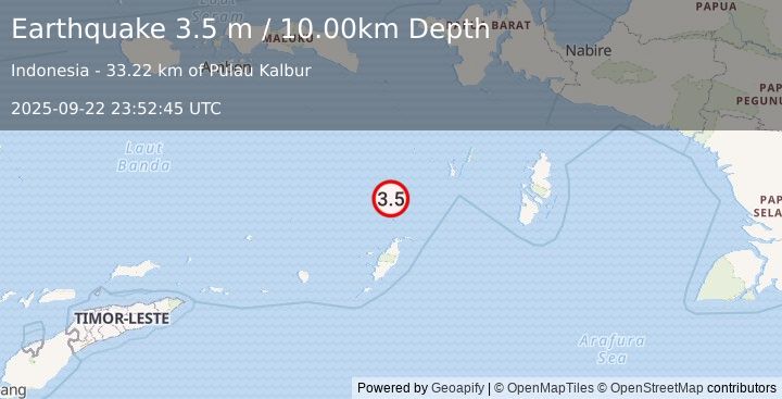 Earthquake KEP. TANIMBAR REGION, INDONESIA (3.5 m) (2025-09-22 23:52:45 UTC)