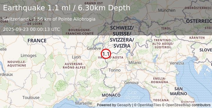 Earthquake NORTHERN ITALY (1.1 ml) (2025-09-23 00:00:13 UTC)