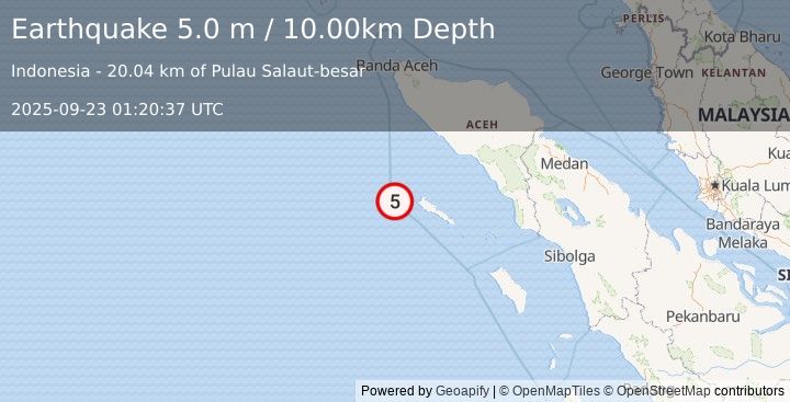 Earthquake SIMEULUE, INDONESIA (5.1 mb) (2025-09-23 01:20:38 UTC)