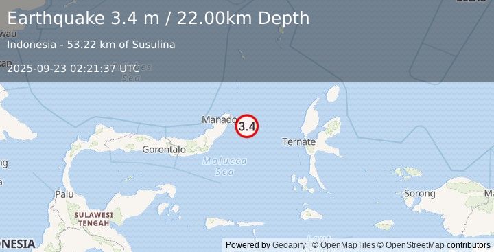 Earthquake MOLUCCA SEA (3.4 m) (2025-09-23 02:21:37 UTC)