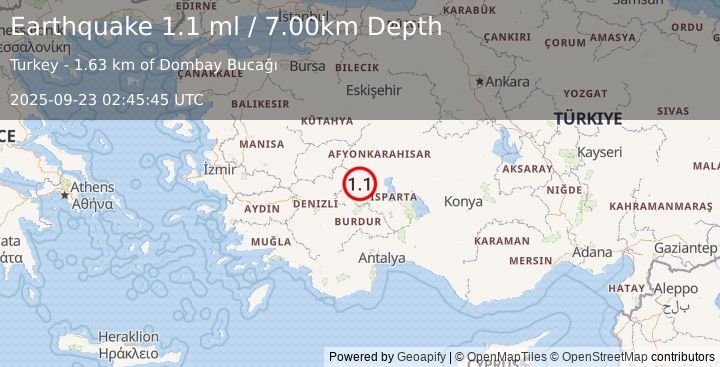 Earthquake WESTERN TURKEY (1.1 ml) (2025-09-23 02:45:45 UTC)
