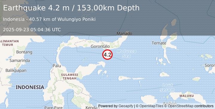 Earthquake SULAWESI, INDONESIA (4.2 m) (2025-09-23 05:04:36 UTC)