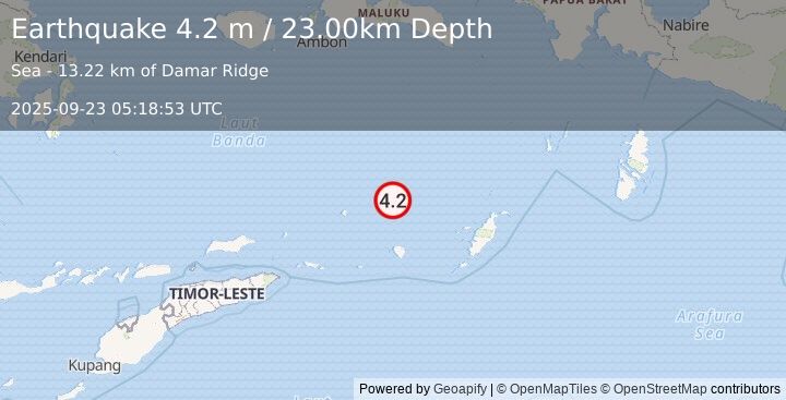 Earthquake BANDA SEA (4.2 m) (2025-09-23 05:18:53 UTC)
