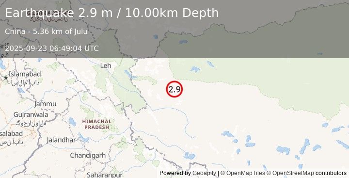 Earthquake WESTERN XIZANG (2.9 m) (2025-09-23 06:49:04 UTC)