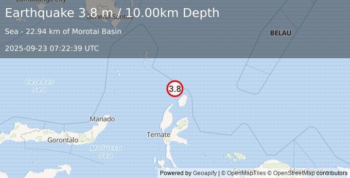 Earthquake HALMAHERA, INDONESIA (3.8 m) (2025-09-23 07:22:39 UTC)