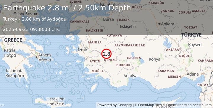 Earthquake WESTERN TURKEY (2.8 ml) (2025-09-23 09:38:08 UTC)