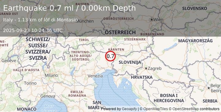 Earthquake NORTHERN ITALY (0.7 ml) (2025-09-23 10:24:36 UTC)