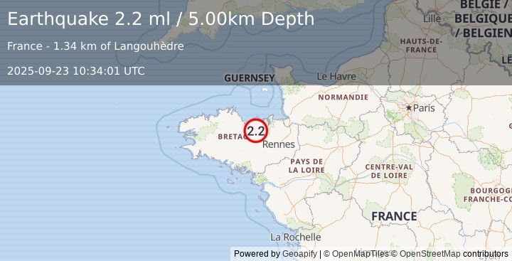 Earthquake FRANCE (2.2 ml) (2025-09-23 10:34:01 UTC)