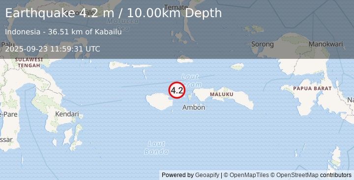 Earthquake CERAM SEA, INDONESIA (4.2 m) (2025-09-23 11:59:31 UTC)