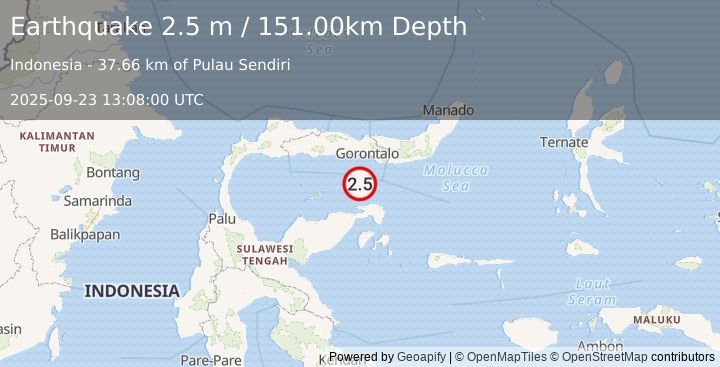 Earthquake SULAWESI, INDONESIA (2.5 m) (2025-09-23 13:08:00 UTC)