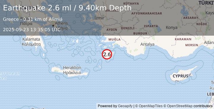 Earthquake DODECANESE IS.-TURKEY BORDER REG (2.4 ml) (2025-09-23 13:35:04 UTC)