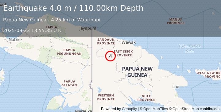 Earthquake NEW GUINEA, PAPUA NEW GUINEA (4.0 m) (2025-09-23 13:55:35 UTC)