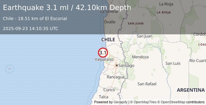 Earthquake OFFSHORE VALPARAISO, CHILE (3.1 ml) (2025-09-23 14:10:35 UTC)