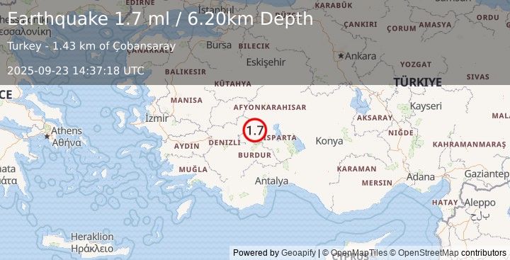Earthquake WESTERN TURKEY (1.7 ml) (2025-09-23 14:37:18 UTC)