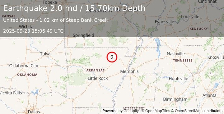 Earthquake ARKANSAS (2.0 md) (2025-09-23 15:06:49 UTC)