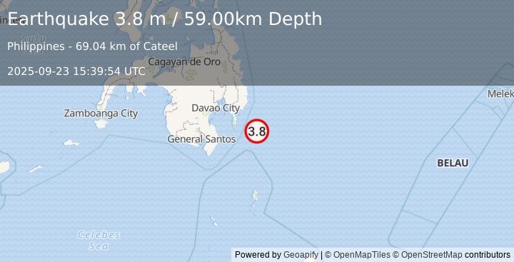 Earthquake MINDANAO, PHILIPPINES (3.8 m) (2025-09-23 15:39:54 UTC)